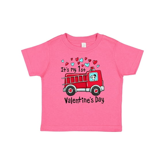 Inktastic It's My 1st Valentine's Day Fire Truck with Cute Dalmatian Boys or Girls Baby T-Shirt