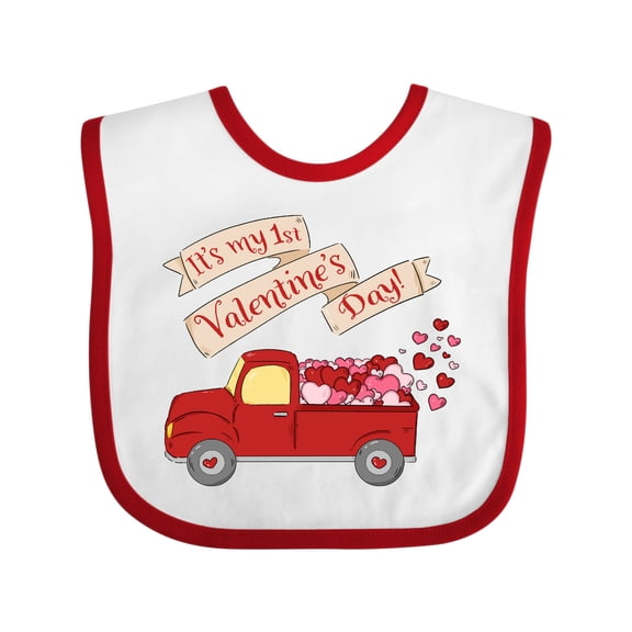 Inktastic It's My 1st Valentine's Day with Red Truck and Hearts Boys or Girls Baby Bib