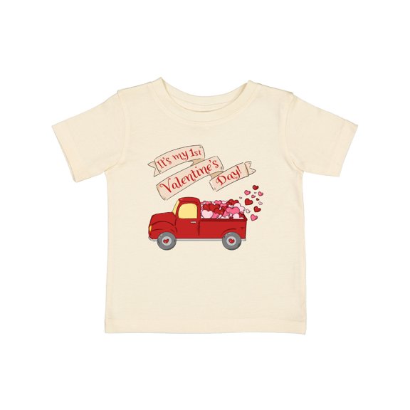 Inktastic It's My 1st Valentine's Day with Red Truck and Hearts Boys or Girls Baby T-Shirt