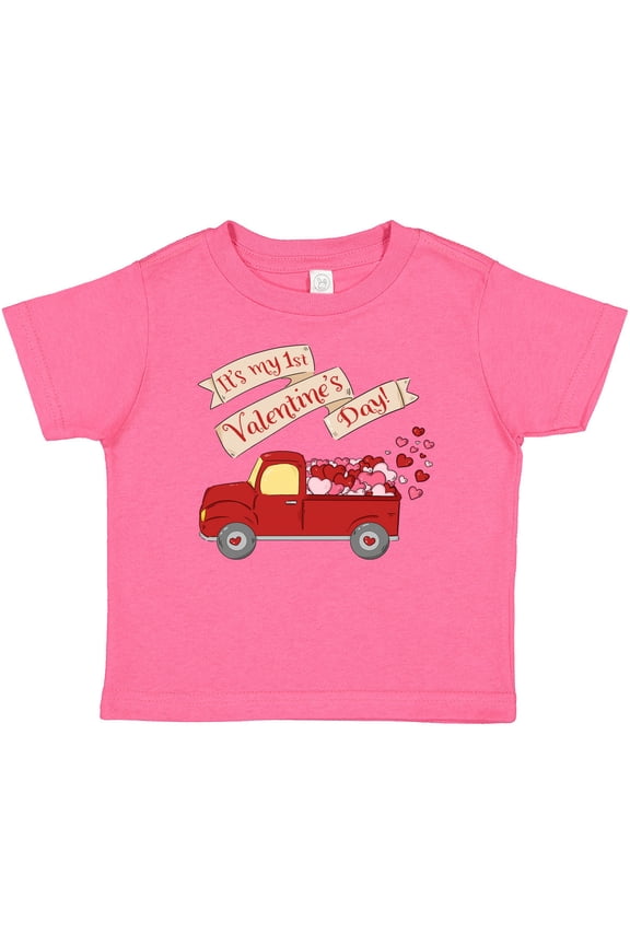 It's My 1st Valentine's Day with Red Truck and Hearts Boys or Girls Baby T-Shirt