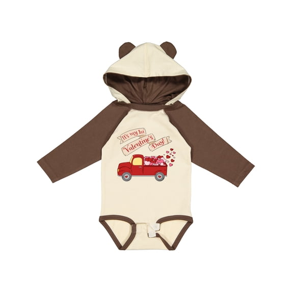 Inktastic It's My 1st Valentine's Day with Red Truck and Hearts Boys or Girls Long Sleeve Baby Bodysuit