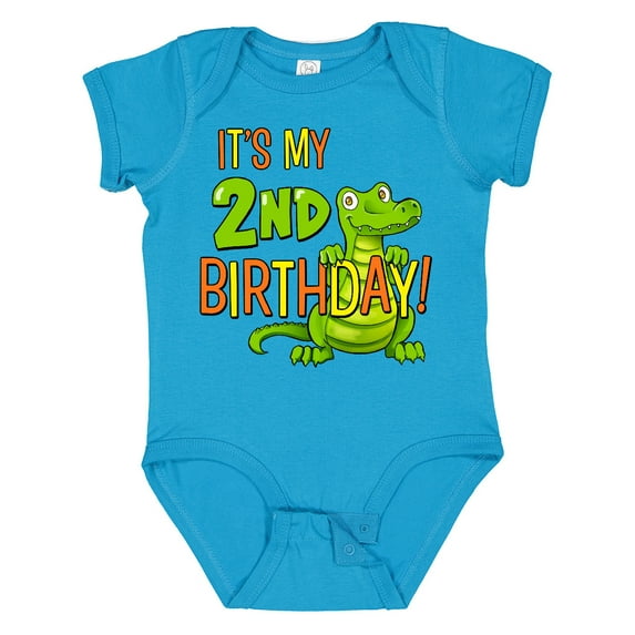 Inktastic It's My 2nd Birthday with Cute Green Alligator Boys or Girls Baby Bodysuit