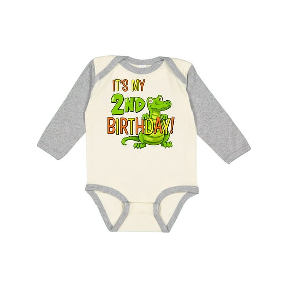 Inktastic It's My 2nd Birthday with Cute Green Alligator Boys or Girls Long Sleeve Baby Bodysuit