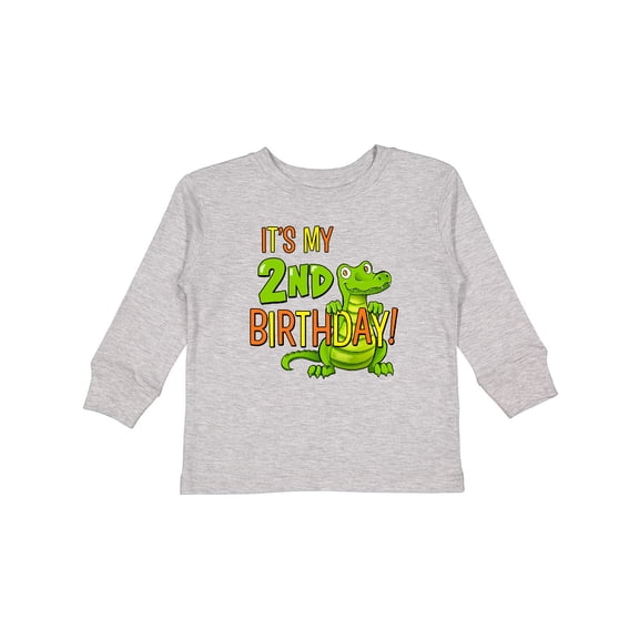 Inktastic It's My 2nd Birthday with Cute Green Alligator Boys or Girls Long Sleeve Toddler T-Shirt