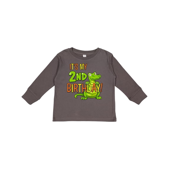 Inktastic It's My 2nd Birthday with Cute Green Alligator Boys or Girls Long Sleeve Toddler T-Shirt
