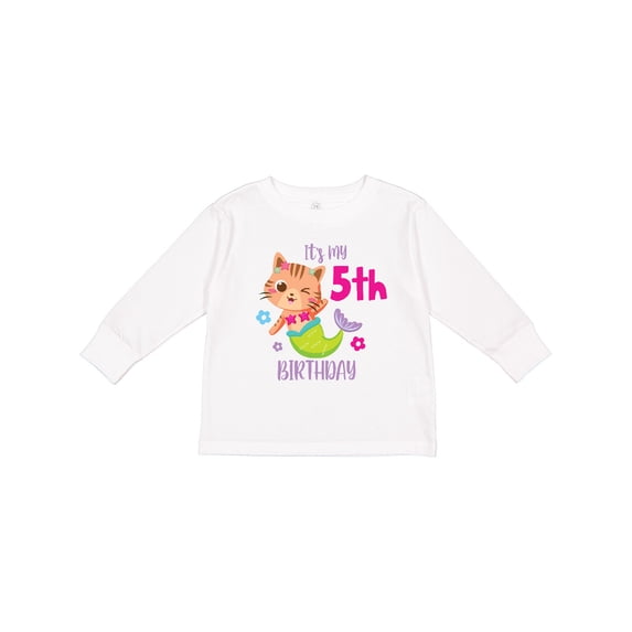 Inktastic It's My 5th Birthday with Cute Cat Mermaid Girls Long Sleeve Toddler T-Shirt