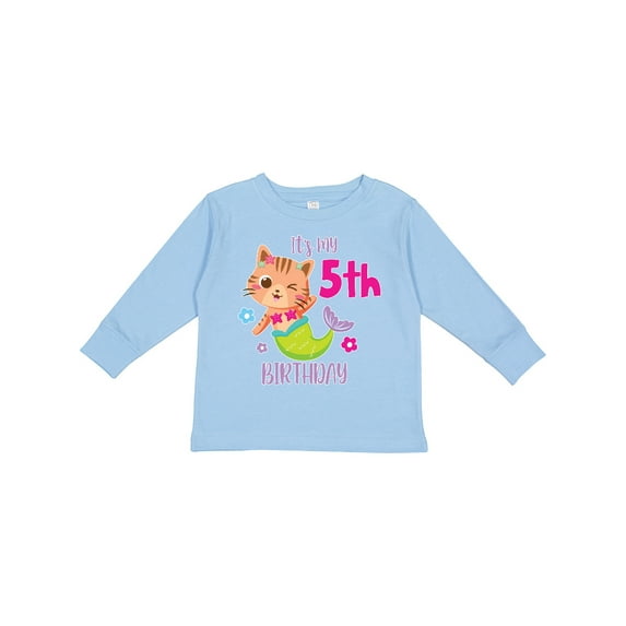 Inktastic It's My 5th Birthday with Cute Cat Mermaid Girls Long Sleeve Toddler T-Shirt