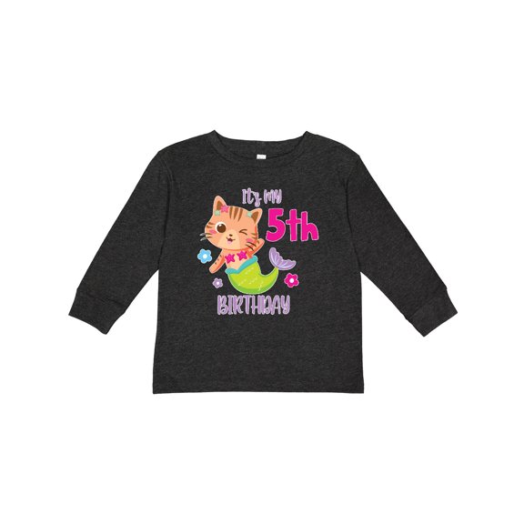 Inktastic It's My 5th Birthday with Cute Cat Mermaid Girls Long Sleeve Toddler T-Shirt