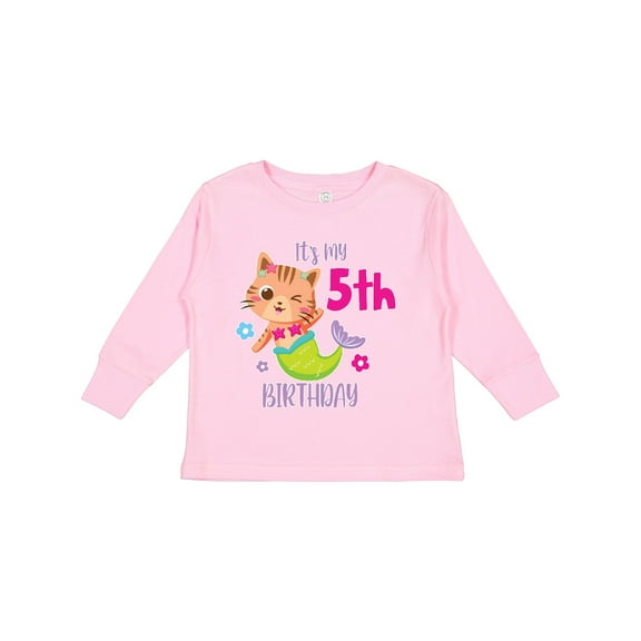 Inktastic It's My 5th Birthday with Cute Cat Mermaid Girls Long Sleeve Toddler T-Shirt