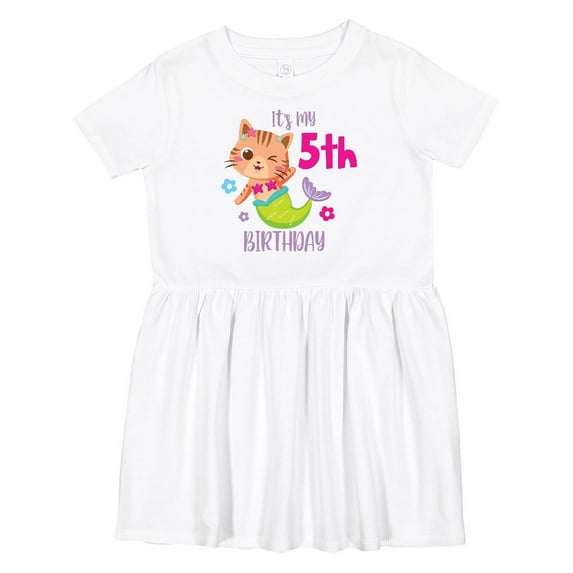 Inktastic It's My 5th Birthday with Cute Cat Mermaid Girls Toddler Dress