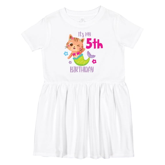 Inktastic It's My 5th Birthday with Cute Cat Mermaid Girls Toddler Dress