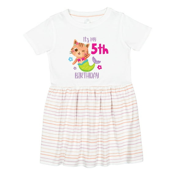Inktastic It's My 5th Birthday with Cute Cat Mermaid Girls Toddler Dress