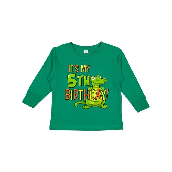 Inktastic It's My 5th Birthday with Cute Green Alligator Boys or Girls Long Sleeve Toddler T-Shirt