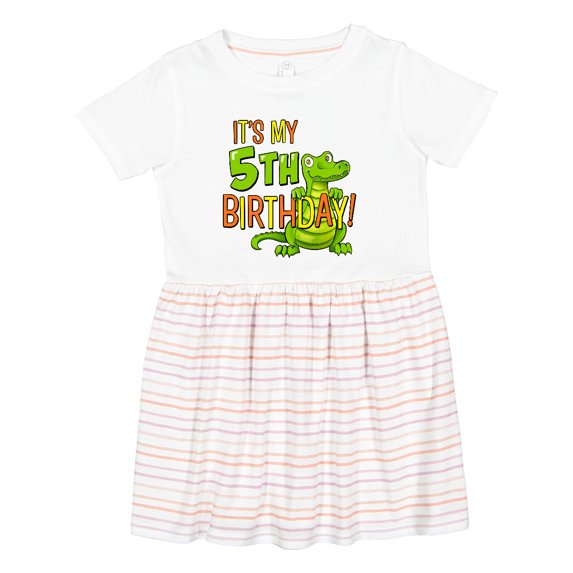 Inktastic It's My 5th Birthday with Cute Green Alligator Girls Toddler Dress