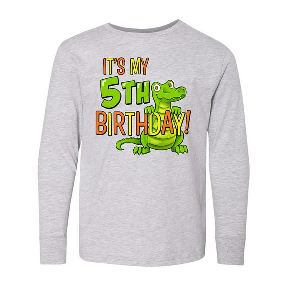 Inktastic It's My 5th Birthday with Cute Green Alligator Long Sleeve Youth T-Shirt