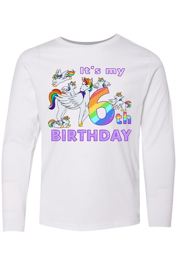 It's My 6th Birthday Unicorn Long Sleeve Youth T-Shirt