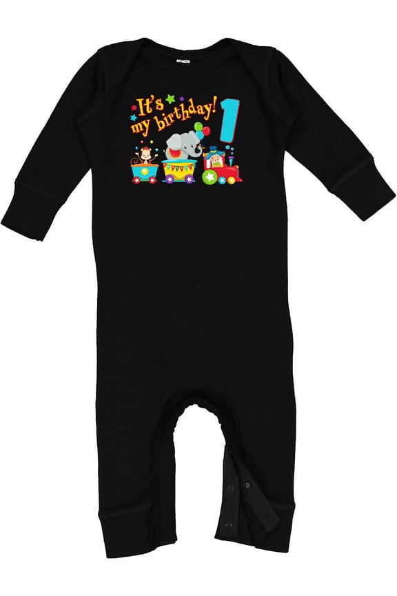 It's My Birthday Circus Train 1st Birthday Baby Romper Coveralls