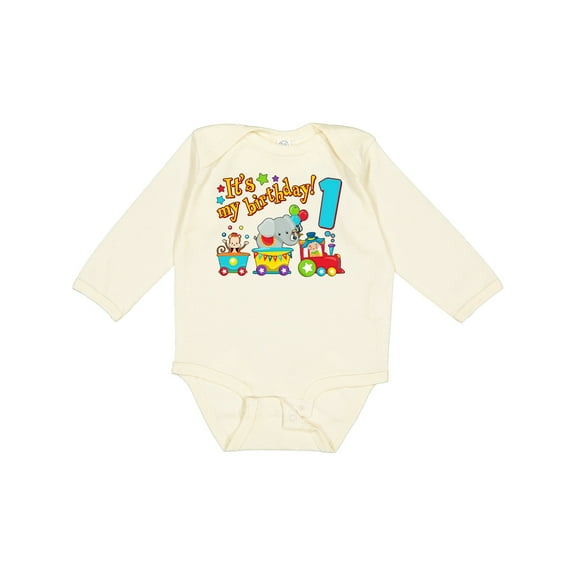 Inktastic It's My Birthday Circus Train 1st Birthday Boys or Girls Long Sleeve Baby Bodysuit