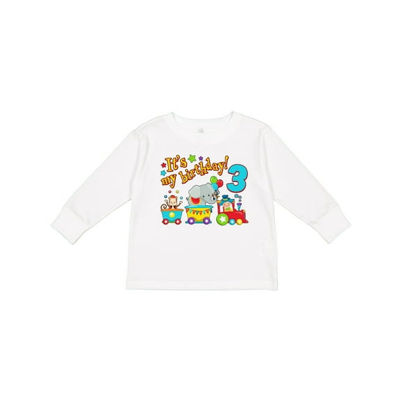 Inktastic It's My Birthday Circus Train 3rd Birthday Boys or Girls Long Sleeve Toddler T-Shirt