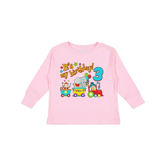 Inktastic It's My Birthday Circus Train 3rd Birthday Boys or Girls Long Sleeve Toddler T-Shirt