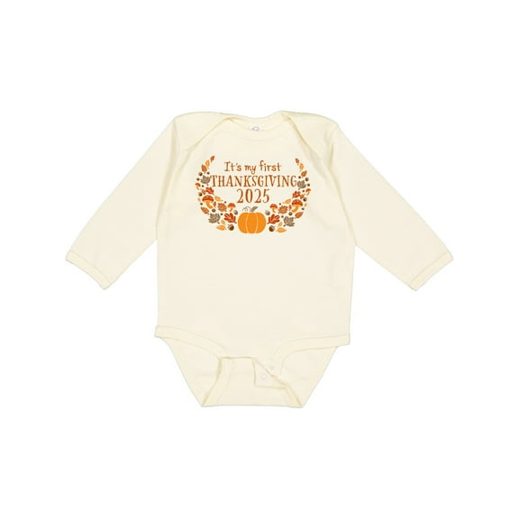Inktastic It's My First Thanksgiving 2025 Boys or Girls Long Sleeve Baby Bodysuit