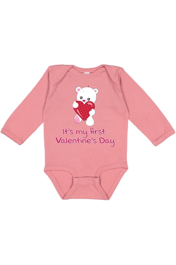 It's My First Valentine's Day Boys or Girls Long Sleeve Baby Bodysuit