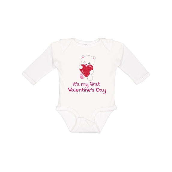 Inktastic It's My First Valentine's Day Boys or Girls Long Sleeve Baby Bodysuit