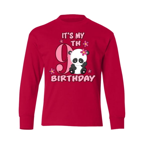 Inktastic It's My Ninth Birthday with Panda Bear Long Sleeve Youth T-Shirt