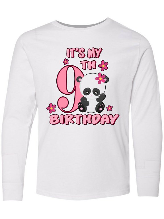 It's My Ninth Birthday with Panda Bear Long Sleeve Youth T-Shirt