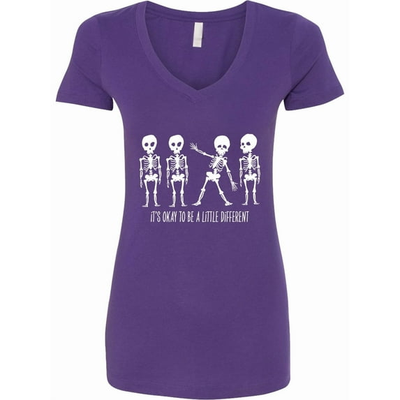 Inktastic It's Okay to Be a Little Different Skeletons Women's V-Neck T-Shirt