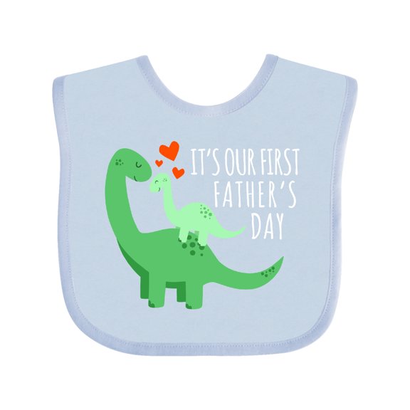 Inktastic It's Our First Father's Day Cute Dinosaur Family with Hearts Boys or Girls Baby Bib