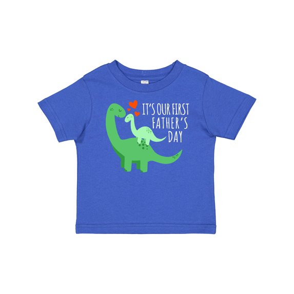 Inktastic It's Our First Father's Day Cute Dinosaur Family with Hearts Boys or Girls Baby T-Shirt
