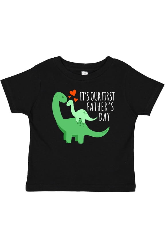 It's Our First Father's Day Cute Dinosaur Family with Hearts Boys or Girls Baby T-Shirt
