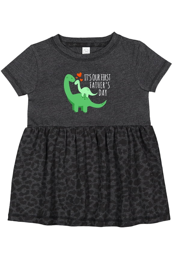 It's Our First Father's Day Cute Dinosaur Family with Hearts Girls Baby Dress