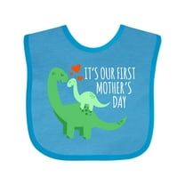 Inktastic It's Our First Mother's Day Cute Dinosaur Family with Hearts Boys or Girls Baby Bib