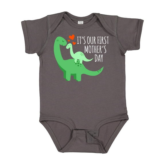 Inktastic It's Our First Mother's Day Cute Dinosaur Family with Hearts Boys or Girls Baby Bodysuit
