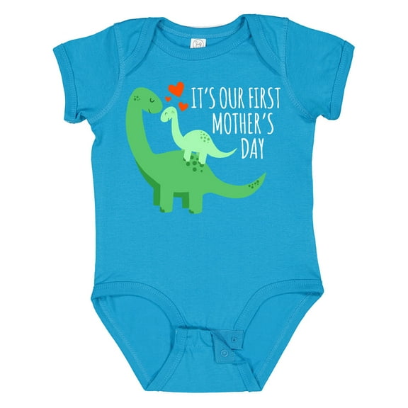Inktastic It's Our First Mother's Day Cute Dinosaur Family with Hearts Boys or Girls Baby Bodysuit