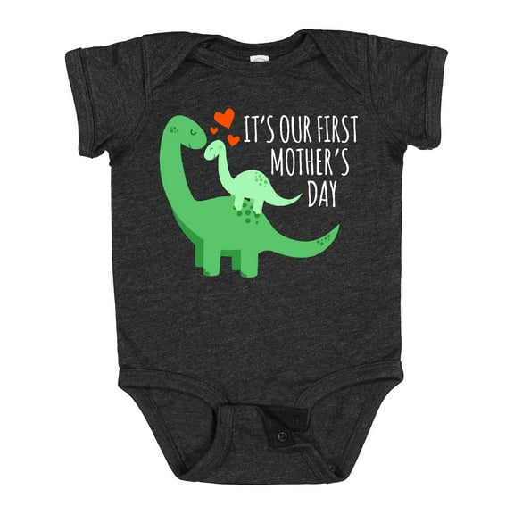 Inktastic It's Our First Mother's Day Cute Dinosaur Family with Hearts Boys or Girls Baby Bodysuit