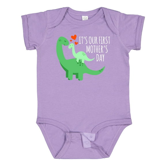 Inktastic It's Our First Mother's Day Cute Dinosaur Family with Hearts Boys or Girls Baby Bodysuit