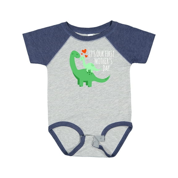 Inktastic It's Our First Mother's Day Cute Dinosaur Family with Hearts Boys or Girls Baby Bodysuit