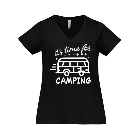 Inktastic It's Time For Camping with Camper Women's Plus Size V-Neck T-Shirt