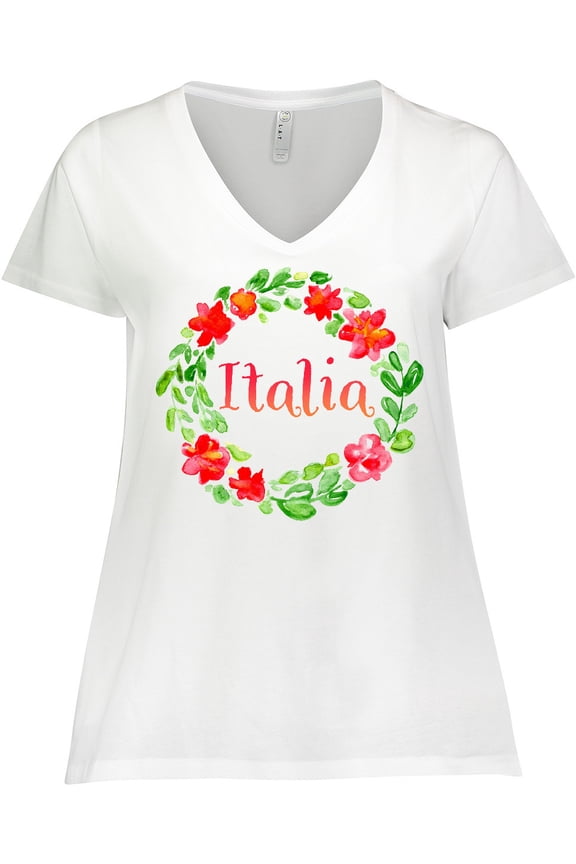 Italia Italy with Flowers Women's Plus Size V-Neck T-Shirt