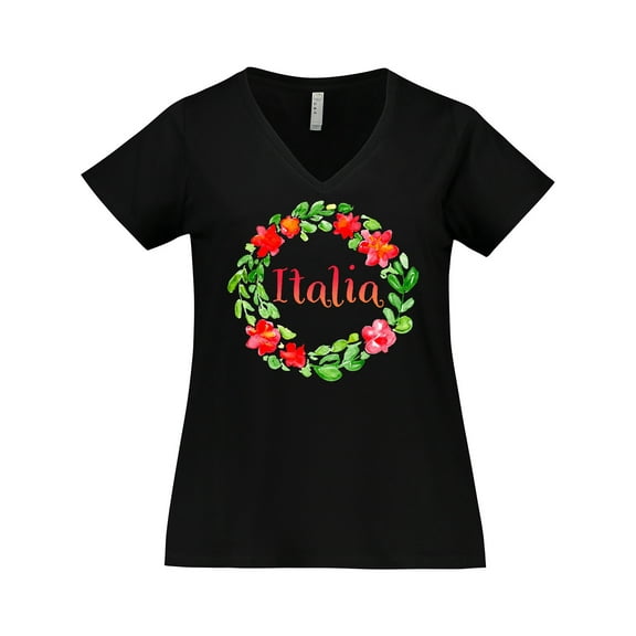 Inktastic Italia Italy with Flowers Women's Plus Size V-Neck T-Shirt