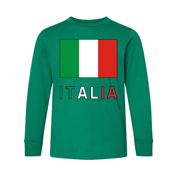 Inktastic Italy Flag & Italia Black Border Long Sleeve Youth T-Shirt