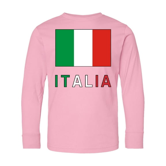 Inktastic Italy Flag & Italia Black Border Long Sleeve Youth T-Shirt