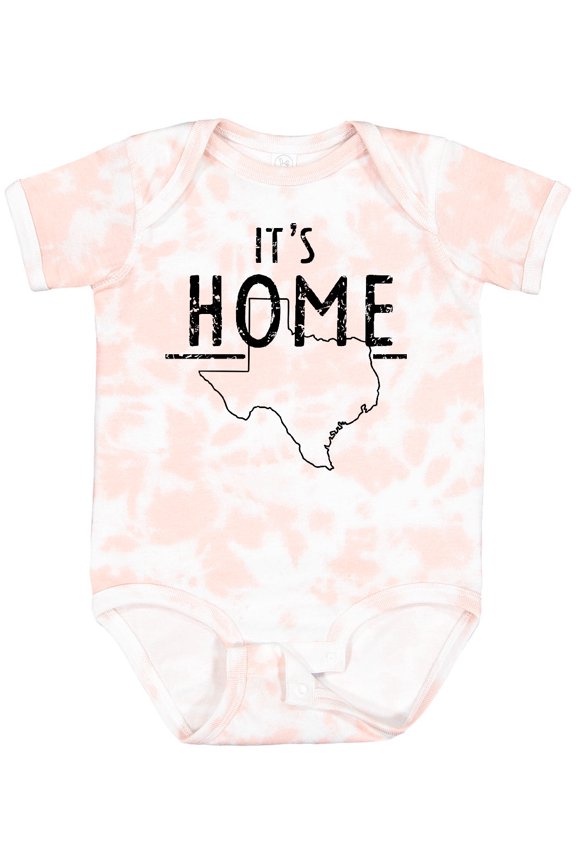 Its Home- State of Texas Outline Distressed Text Boys or Girls Baby Bodysuit