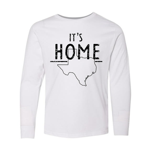 Inktastic Its Home- State of Texas Outline Distressed Text Long Sleeve Youth T-Shirt