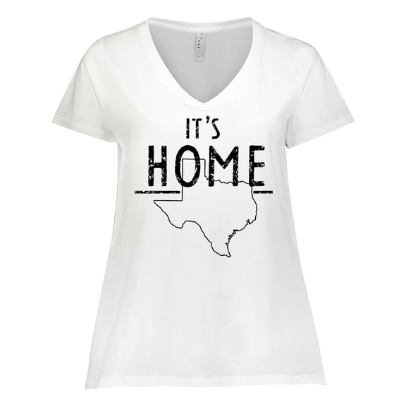 Inktastic Its Home- State of Texas Outline Distressed Text Women's Plus Size V-Neck T-Shirt