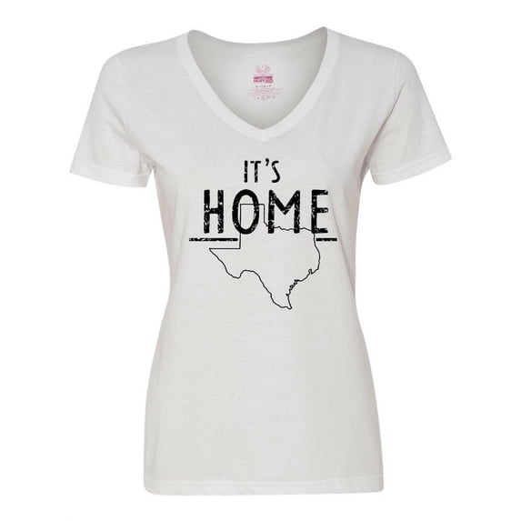Inktastic Its Home- State of Texas Outline Distressed Text Women's V-Neck T-Shirt