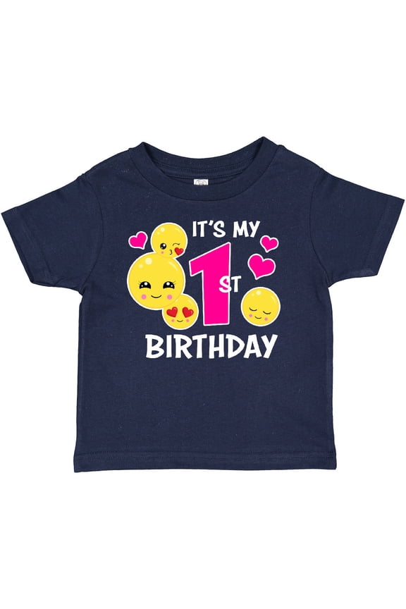 Its My 1st Birthday with Smiling Emoticons Girls Baby T-Shirt